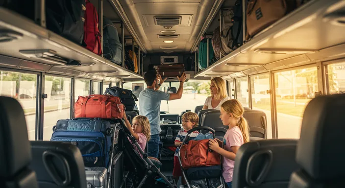 Generous luggage compartments in modern bus