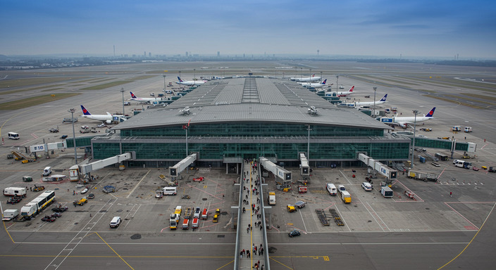 Route map showing bus connections between Heathrow and Stansted airports with journey times