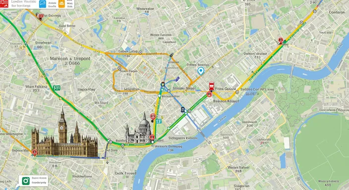 London bus route map showing stops from Victoria to Luton Airport via Baker Street
