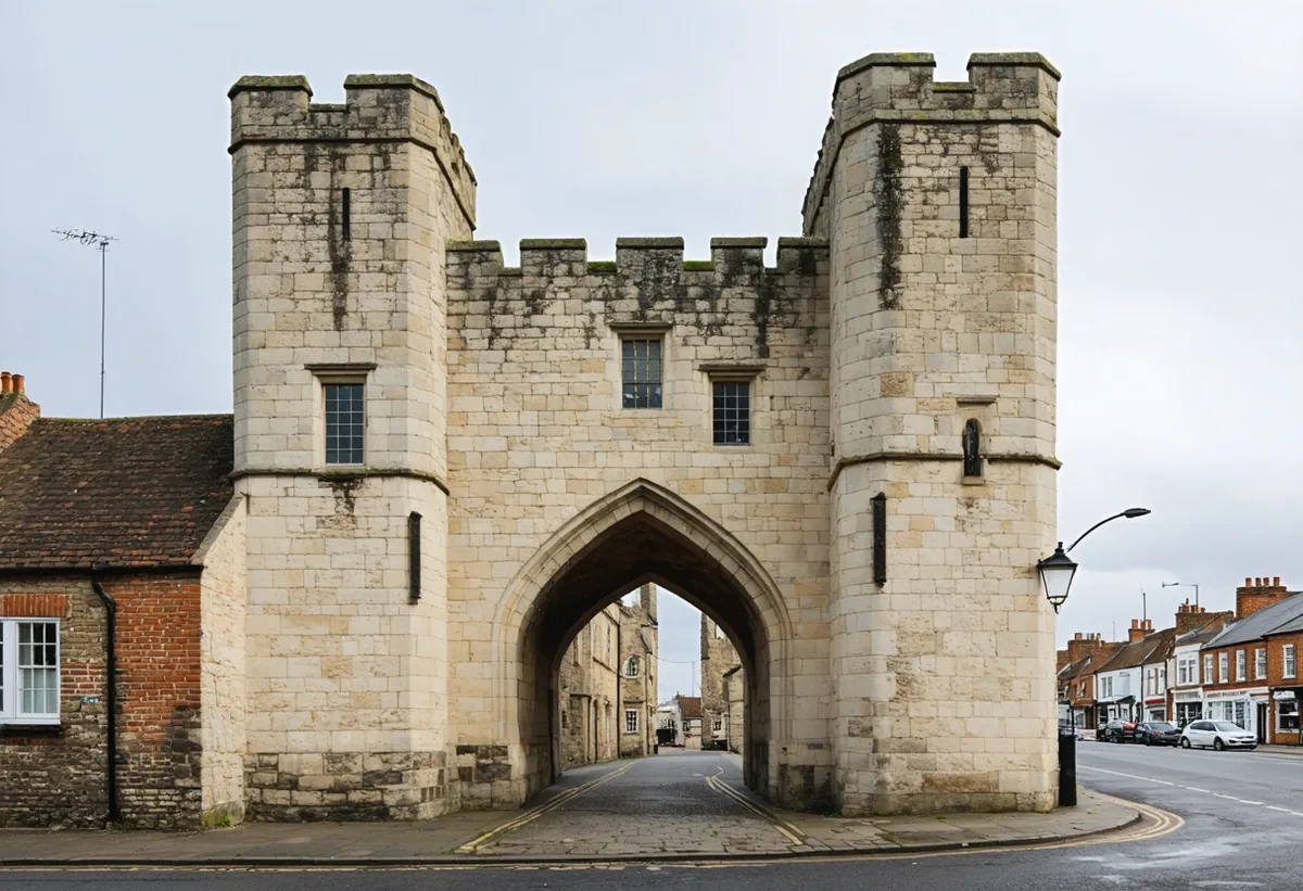 Southampton's historic Bargate with cruise ships and medieval architecture